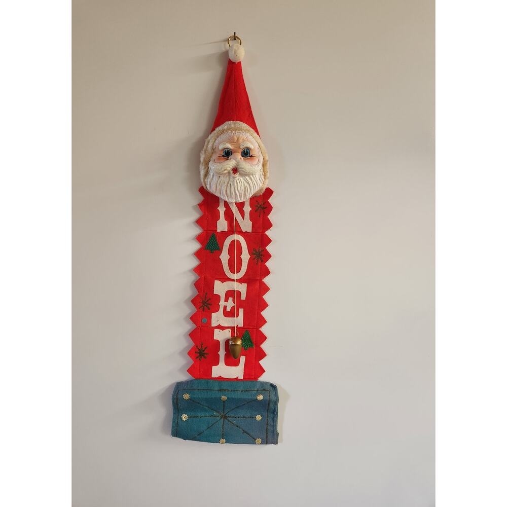 1950's Vtg Christmas Noel Santa Face Musical Door Hanging Plays Jingle Bells